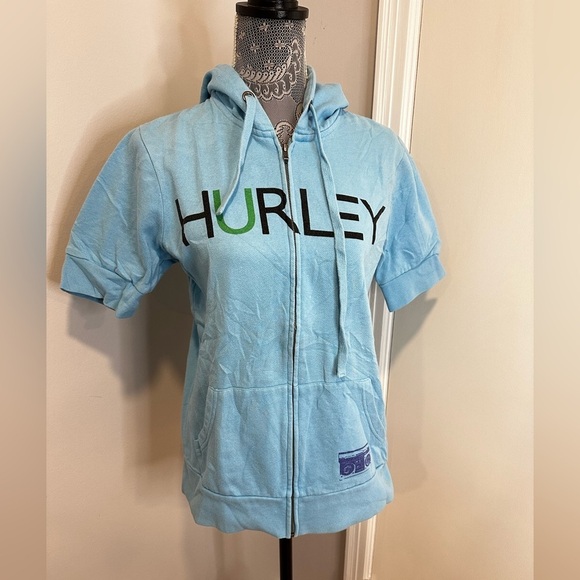 Women’s Hurley hoodie blue short sleeve. Yellow, Purple, Black Boombox Graphic L - Picture 2 of 11